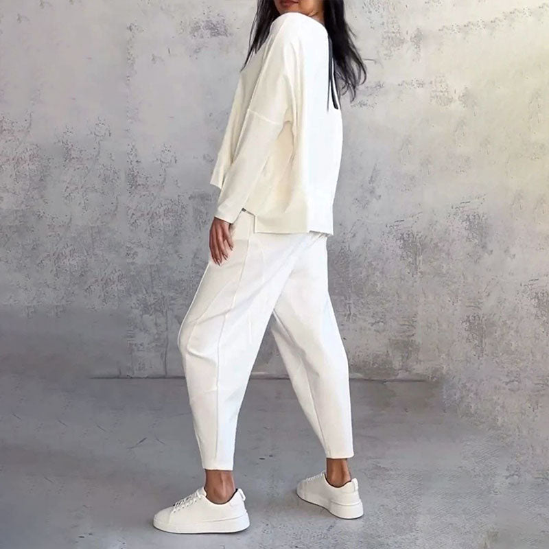 ⏰ Now only 50% off!🔥Round-Neck Long-Sleeved Top ＆ Pants 2-Piece Set | Wrinkle-Free & Breathable |