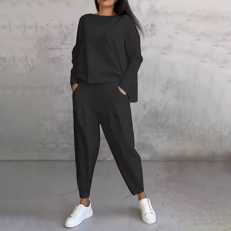 ⏰ Now only 50% off!🔥Round-Neck Long-Sleeved Top ＆ Pants 2-Piece Set | Wrinkle-Free & Breathable |