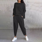⏰ Now only 50% off!🔥Round-Neck Long-Sleeved Top ＆ Pants 2-Piece Set | Wrinkle-Free & Breathable |