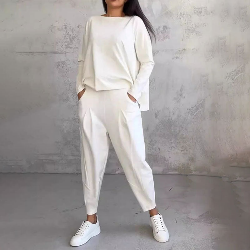 ⏰ Now only 50% off!🔥Round-Neck Long-Sleeved Top ＆ Pants 2-Piece Set | Wrinkle-Free & Breathable |