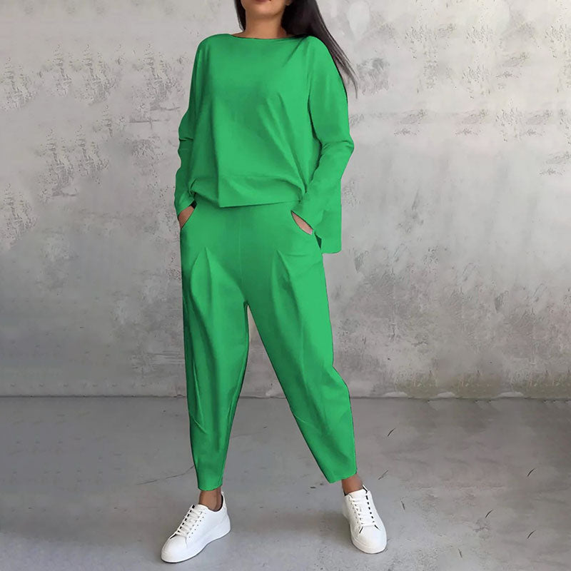 ⏰ Now only 50% off!🔥Round-Neck Long-Sleeved Top ＆ Pants 2-Piece Set | Wrinkle-Free & Breathable |