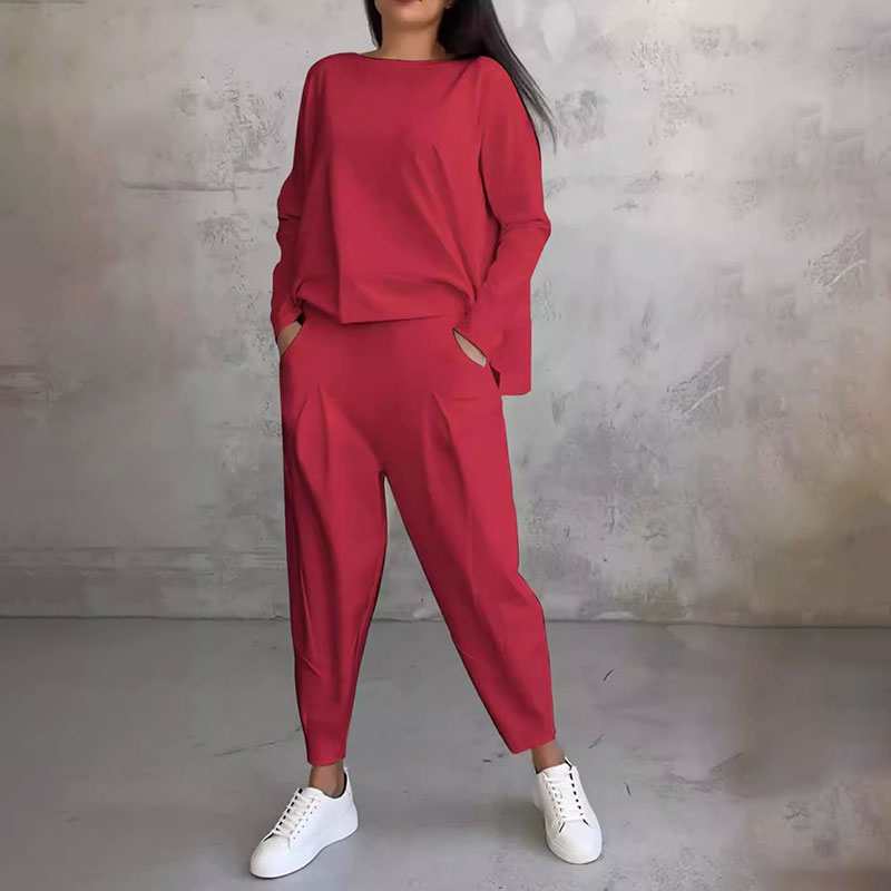 ⏰ Now only 50% off!🔥Round-Neck Long-Sleeved Top ＆ Pants 2-Piece Set | Wrinkle-Free & Breathable |