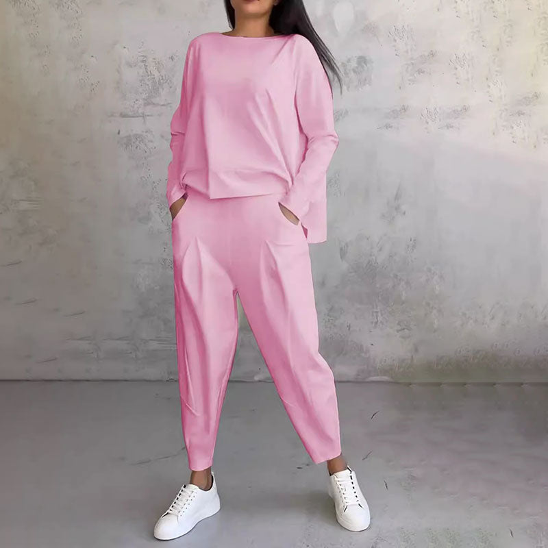 ⏰ Now only 50% off!🔥Round-Neck Long-Sleeved Top ＆ Pants 2-Piece Set | Wrinkle-Free & Breathable |