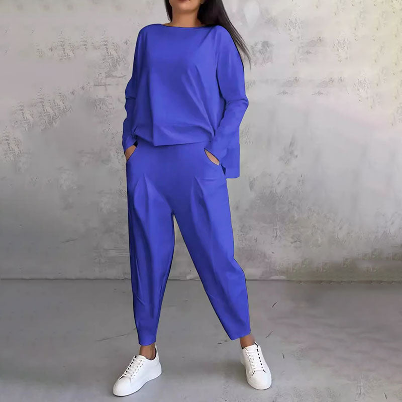 ⏰ Now only 50% off!🔥Round-Neck Long-Sleeved Top ＆ Pants 2-Piece Set | Wrinkle-Free & Breathable |