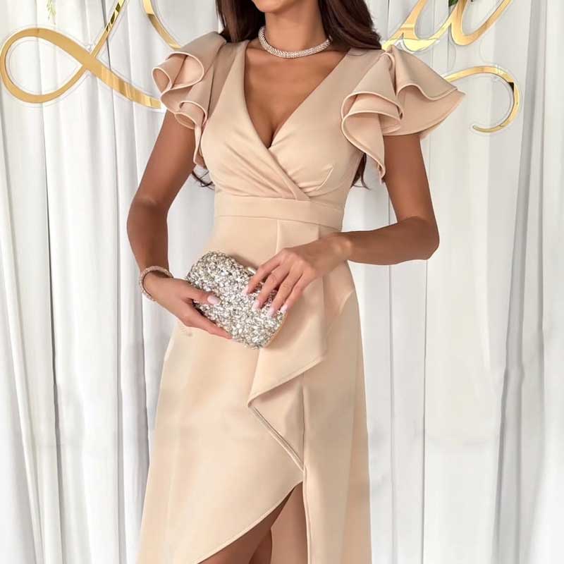 🎉Order now and save 49%🎁Sexy short sleeve dress with ruffled V neck