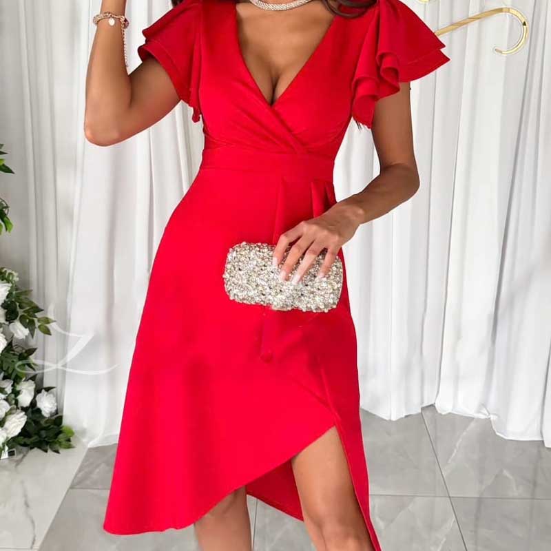 🎉Order now and save 49%🎁Sexy short sleeve dress with ruffled V neck