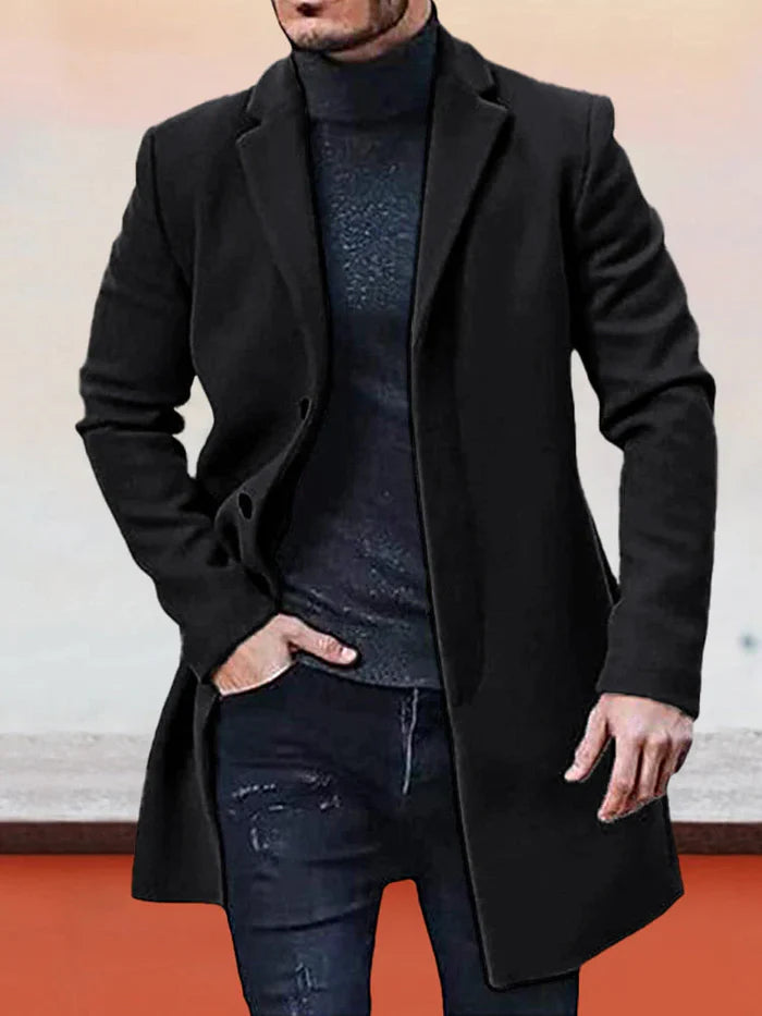 Men's Single Row Buckle Solid Color Jacket