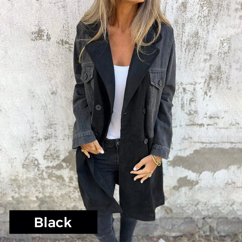 🌸Mid-Length Trench Coat with Denim Jean Stitching