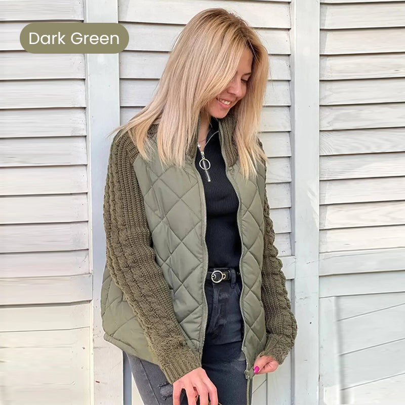 🔥2025 New Women’s Knit Patchwork Puffy Jacket - Soft Knit Panels, Quilted Body, Easy-Zip, Big Pockets 🧶🧷