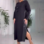 🍂Autumn Sale-50% Off💥Women's Casual Loose Leather Patchwork Dress with Pockets