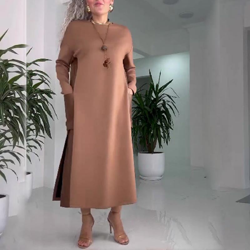🍂Autumn Sale-50% Off💥Women's Casual Loose Leather Patchwork Dress with Pockets