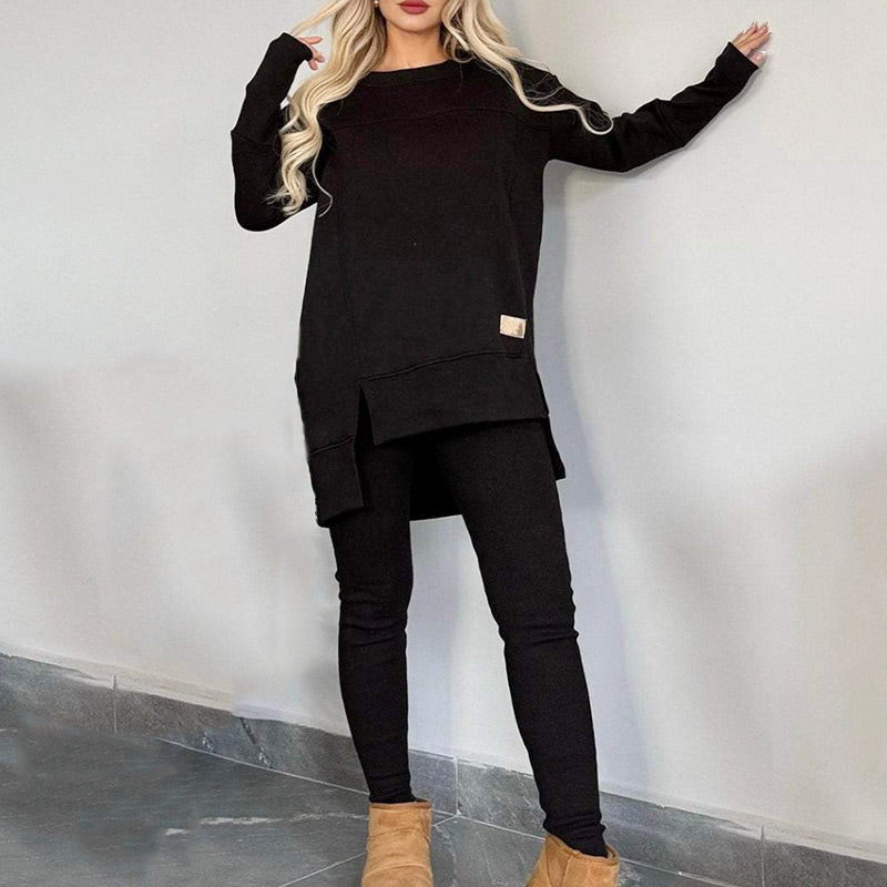 Sales - 50% OFF🎄Slit High Low Hem Sweatshirt ＆ Bodycon Pants Set