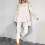 Sales - 50% OFF🎄Slit High Low Hem Sweatshirt ＆ Bodycon Pants Set