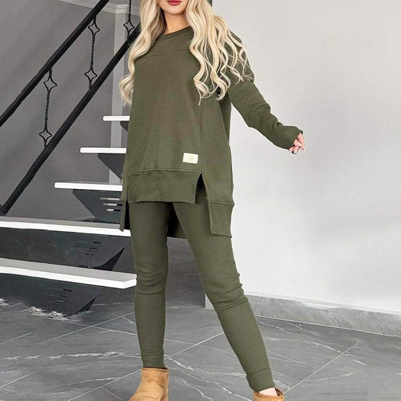 Sales - 50% OFF🎄Slit High Low Hem Sweatshirt ＆ Bodycon Pants Set