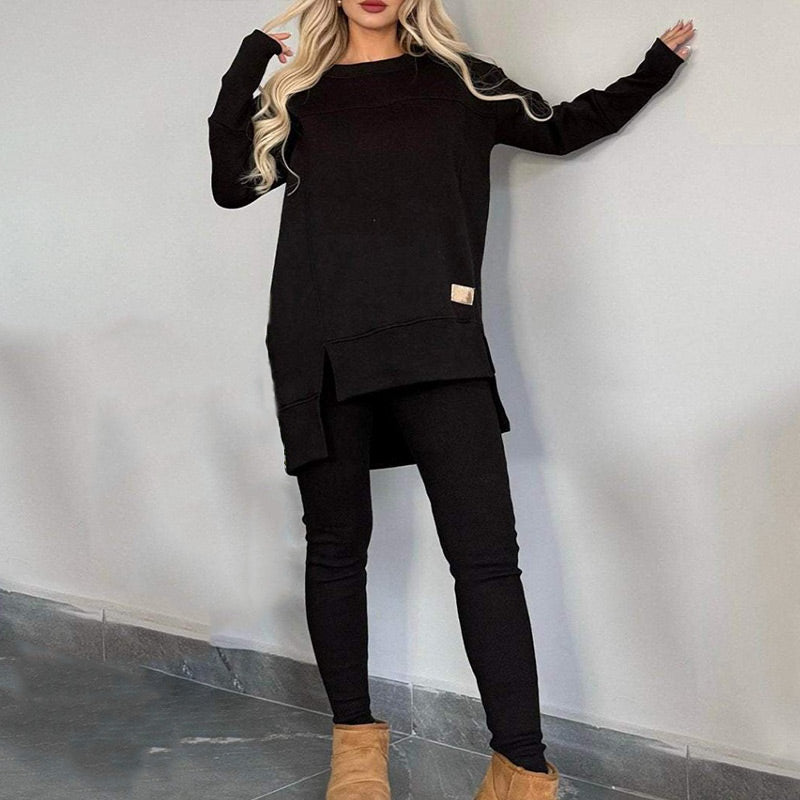Sales - 50% OFF🎄Slit High Low Hem Sweatshirt ＆ Bodycon Pants Set