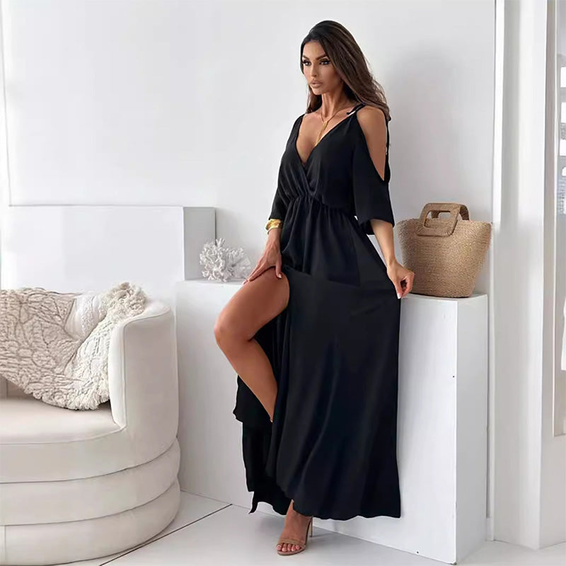 💯 Pear-shaped savior! V-neck side slit skirt|cinched waist slit, all the flesh is hidden, and the curve is fully revealed~