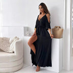💯 Pear-shaped savior! V-neck side slit skirt|cinched waist slit, all the flesh is hidden, and the curve is fully revealed~
