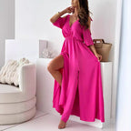 💯 Pear-shaped savior! V-neck side slit skirt|cinched waist slit, all the flesh is hidden, and the curve is fully revealed~