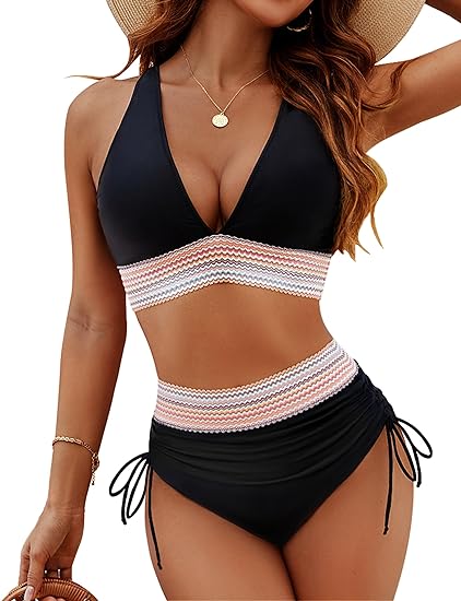 ⏰ Now only 50% off!💥-👙High Waisted Tummy Control Color Block Bikini Sets
