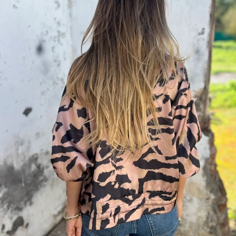 🎉Hot Sale 49% OFF🎉 Women's Fall Zebra Print Zipper Bomber Jacket