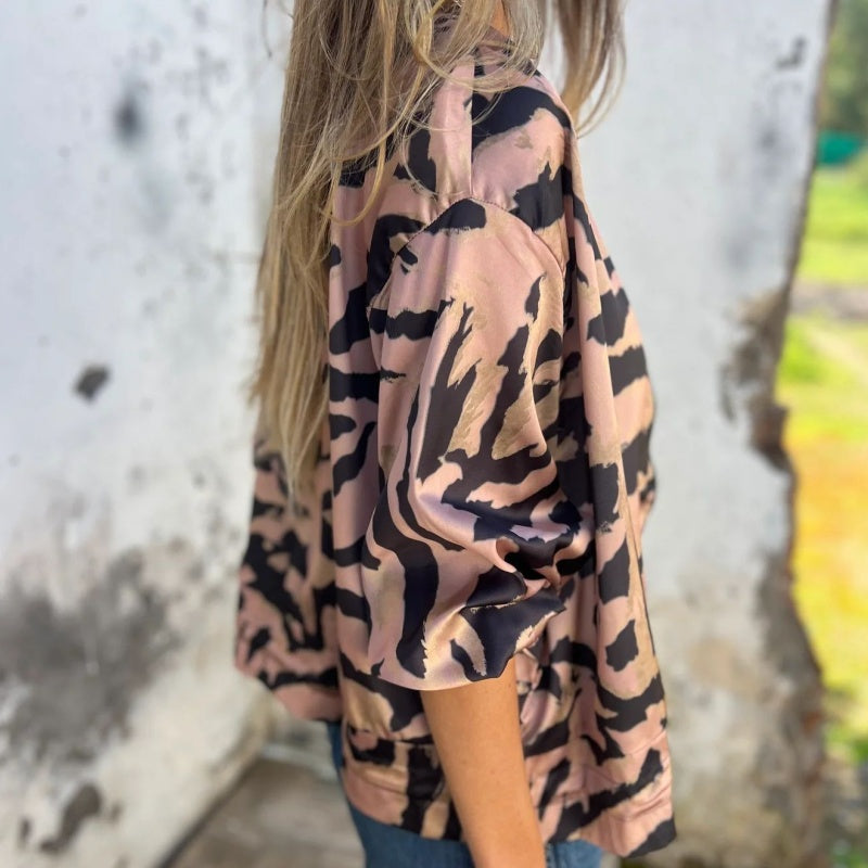 🎉Hot Sale 49% OFF🎉 Women's Fall Zebra Print Zipper Bomber Jacket