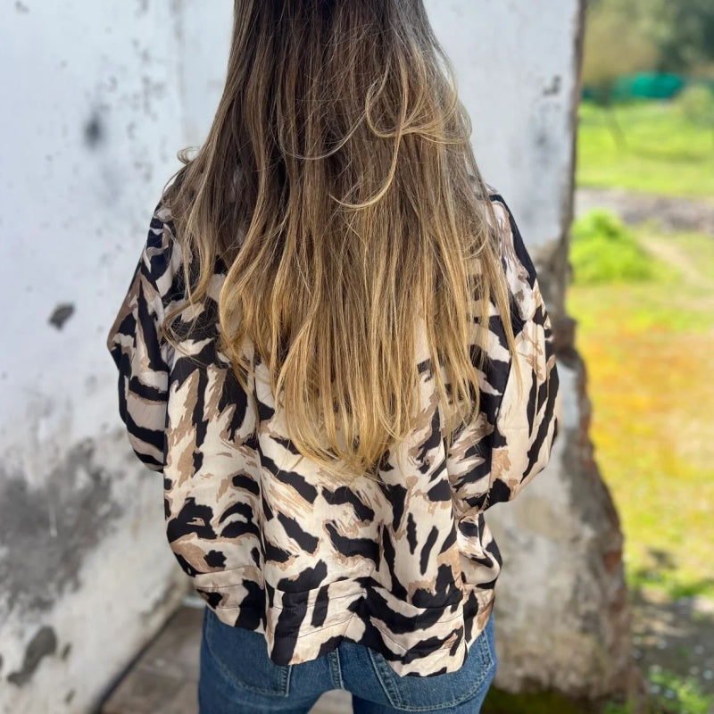 🎉Hot Sale 49% OFF🎉 Women's Fall Zebra Print Zipper Bomber Jacket