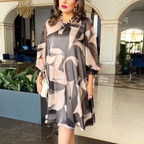 💓HOT SALE 49% OFF💥Round Neck Long Sleeve Printed Flowy Dress