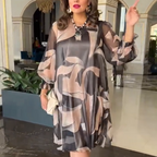 💓HOT SALE 49% OFF💥Round Neck Long Sleeve Printed Flowy Dress