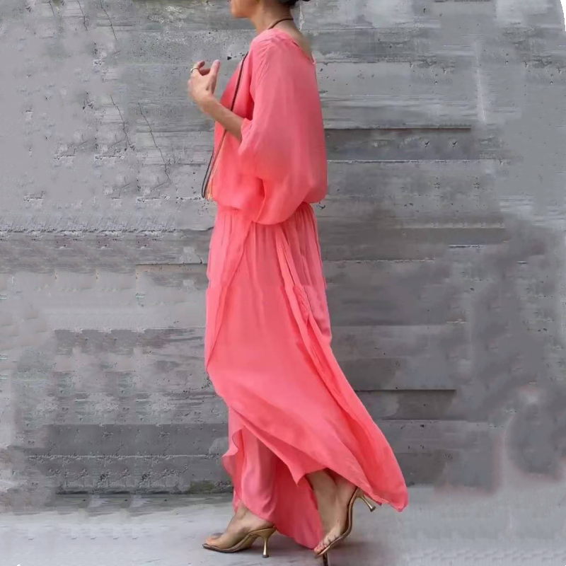 💃 Loose Top & Slit Wide-Leg Pants Chiffon 2-Piece Set✨