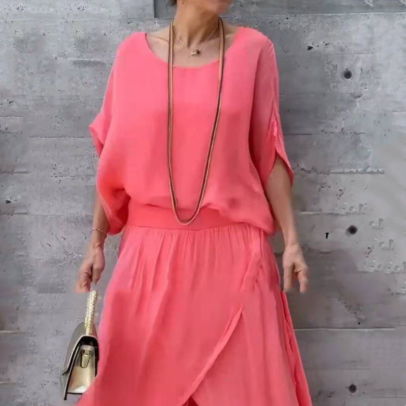 💃 Loose Top & Slit Wide-Leg Pants Chiffon 2-Piece Set✨