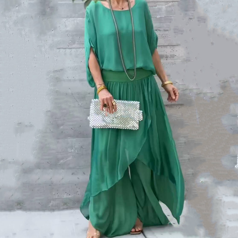 💃 Loose Top & Slit Wide-Leg Pants Chiffon 2-Piece Set✨