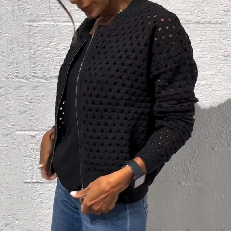 🍃Women's Casual Zipper Knit Jacket with Hollow Design