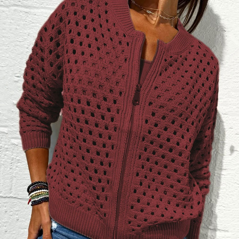 🍃Women's Casual Zipper Knit Jacket with Hollow Design