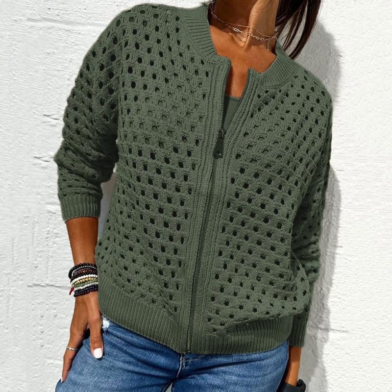 🍃Women's Casual Zipper Knit Jacket with Hollow Design
