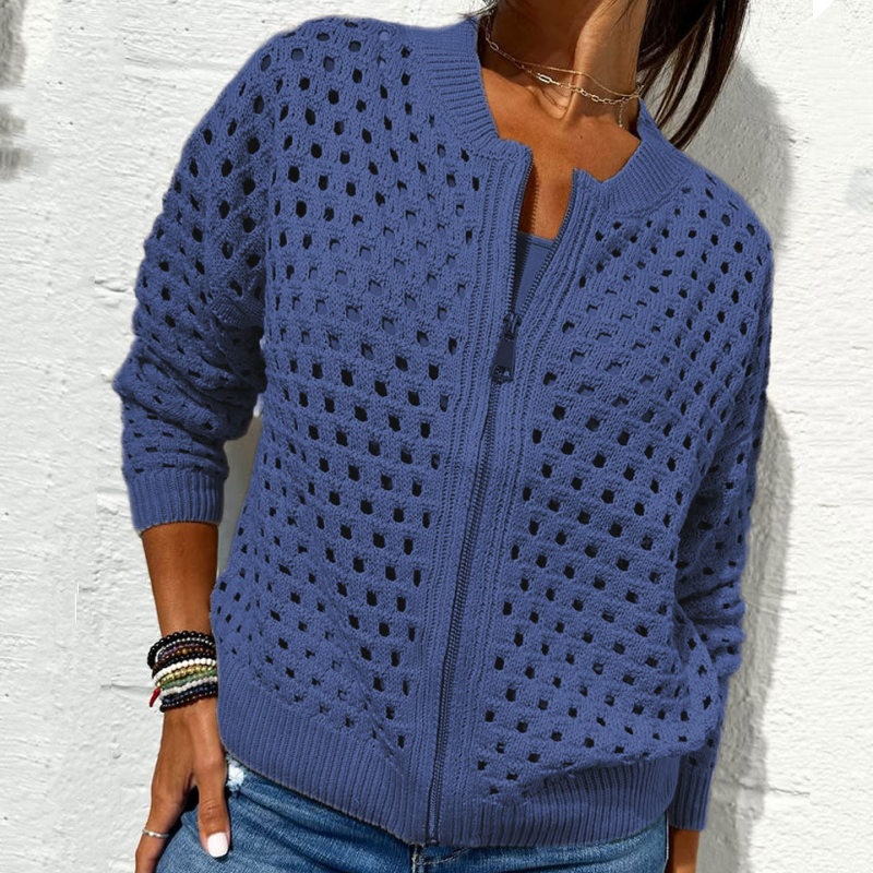 🍃Women's Casual Zipper Knit Jacket with Hollow Design