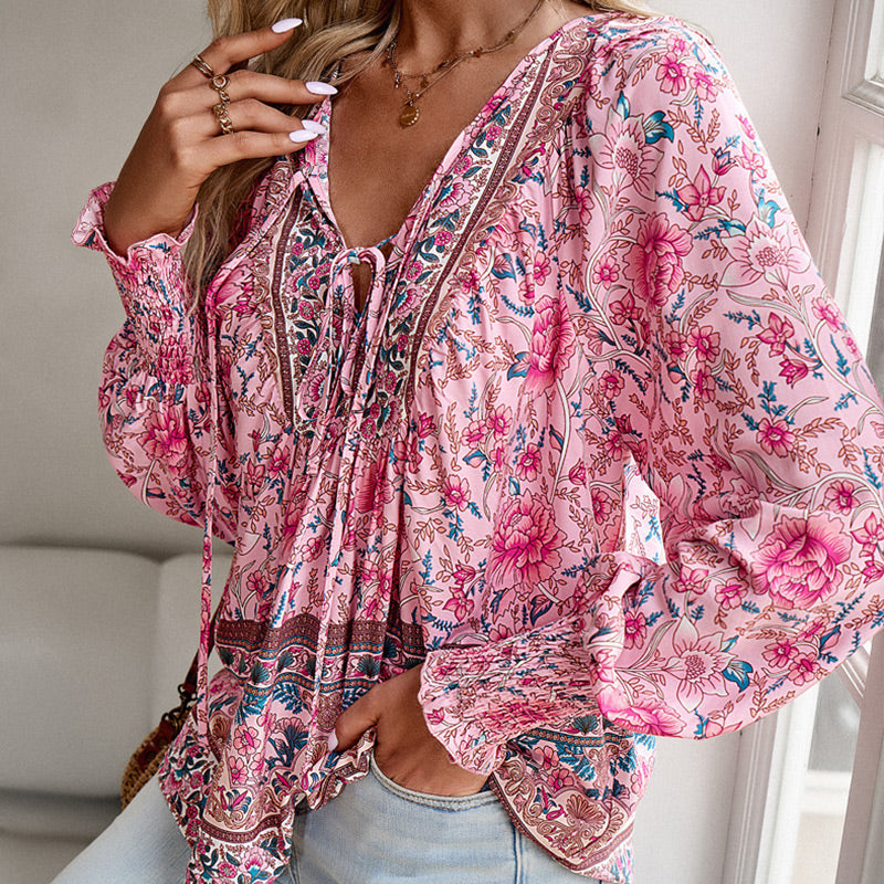 💖LAST DAY SALE 49% OFF💖Women's Fashion Printed v-Neck Long Sleeve Shirt