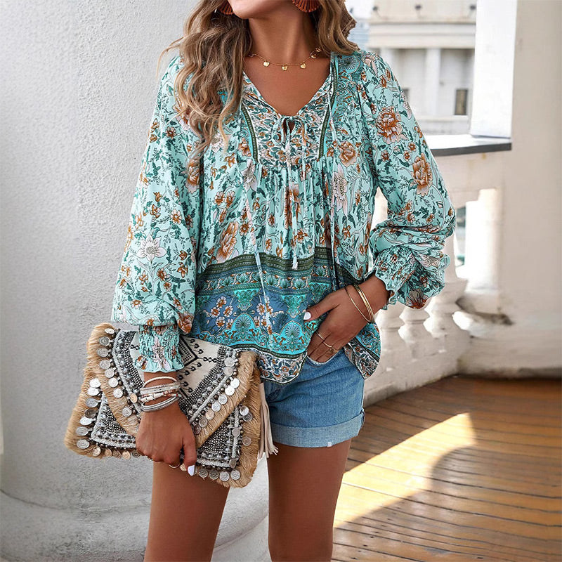 💖LAST DAY SALE 49% OFF💖Women's Fashion Printed v-Neck Long Sleeve Shirt