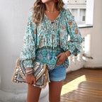 💖LAST DAY SALE 49% OFF💖Women's Fashion Printed v-Neck Long Sleeve Shirt
