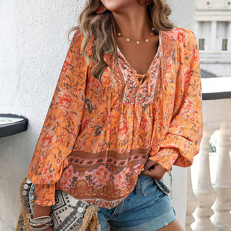 💖LAST DAY SALE 49% OFF💖Women's Fashion Printed v-Neck Long Sleeve Shirt