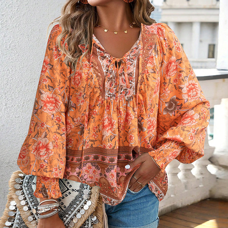 💖LAST DAY SALE 49% OFF💖Women's Fashion Printed v-Neck Long Sleeve Shirt