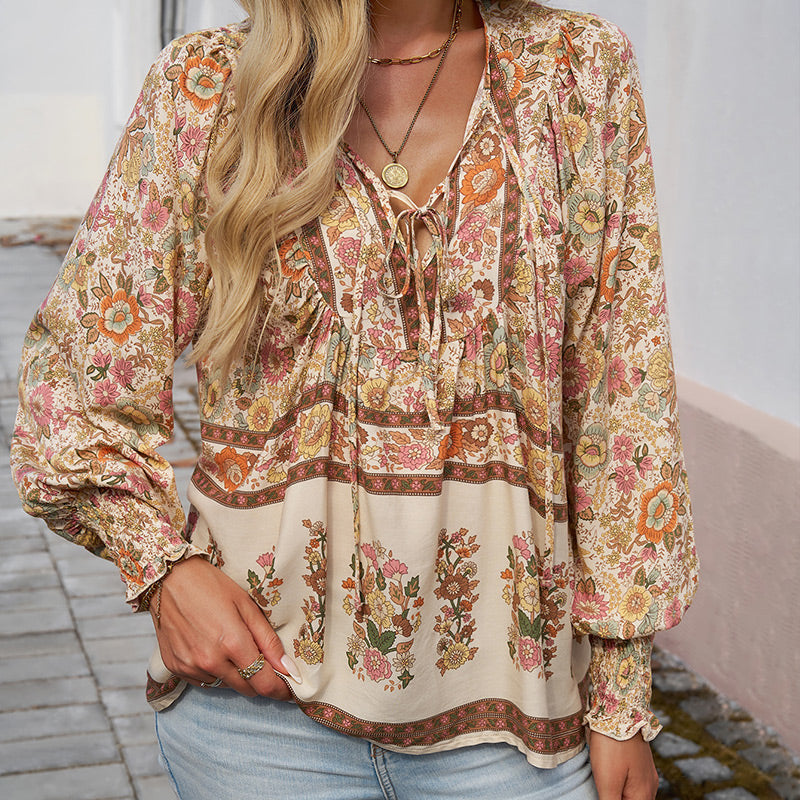 💖LAST DAY SALE 49% OFF💖Women's Fashion Printed v-Neck Long Sleeve Shirt
