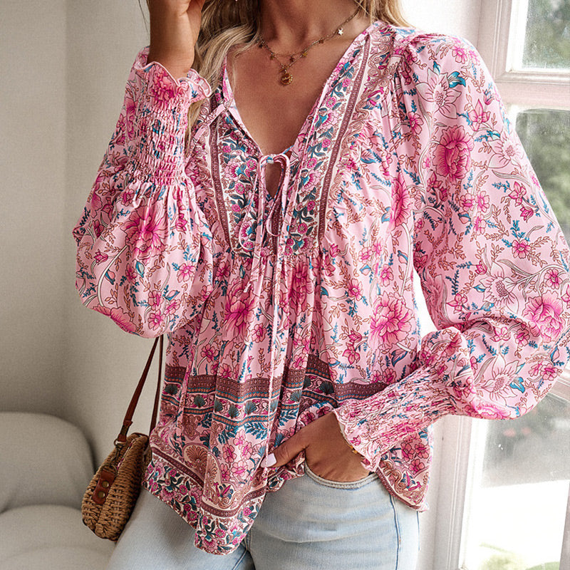 💖LAST DAY SALE 49% OFF💖Women's Fashion Printed v-Neck Long Sleeve Shirt
