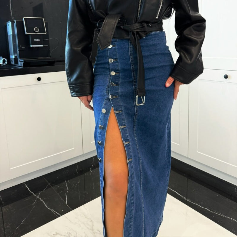 💕Limited Time 49% Off💕Stylish Button Closure Split Denim Bodycon Skirt