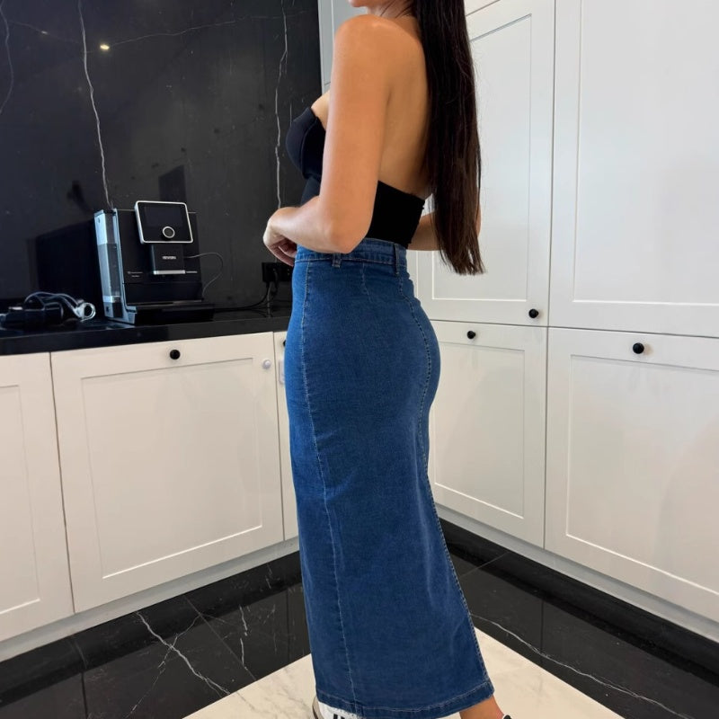 💕Limited Time 49% Off💕Stylish Button Closure Split Denim Bodycon Skirt