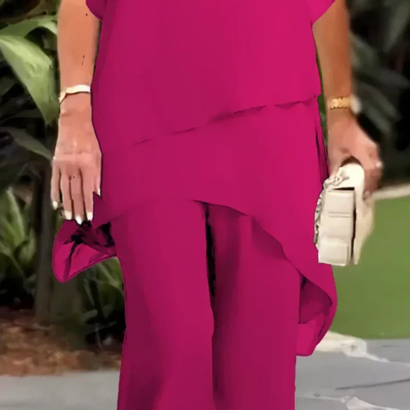 Charming Irregular Top & Wide Leg Pants Set