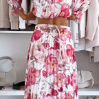 🌼Floral Print Off-Shoulder Top & Maxi Skirt Two-Piece Set👒