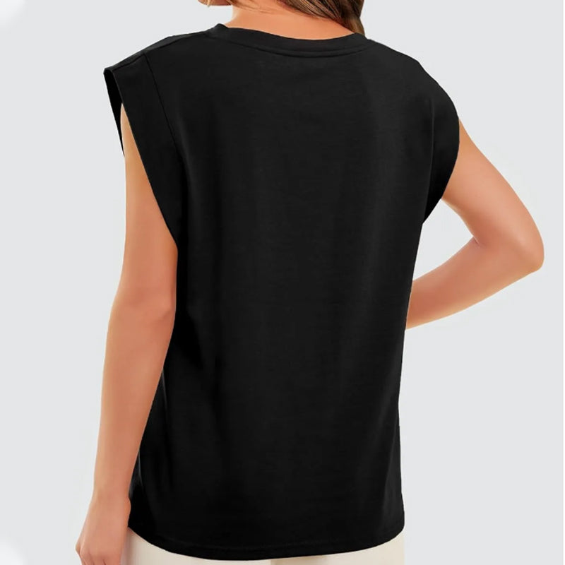 💗Solid Color Round Neck Cap Sleeve Top