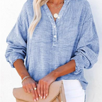🔥Last Day Sale 50%💖Women’s Casual Gauze Button Neck Long Sleeve Blouse