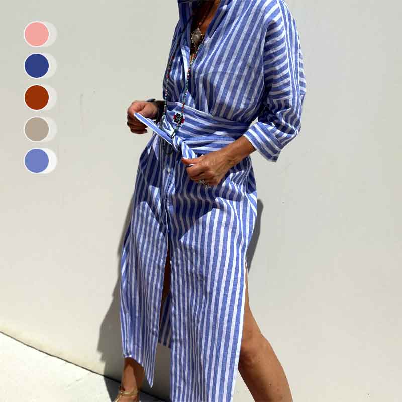 🔥Time-limited Promotion 49% OFF🌟Loose Striped Half Sleeve Shirt Dress👗