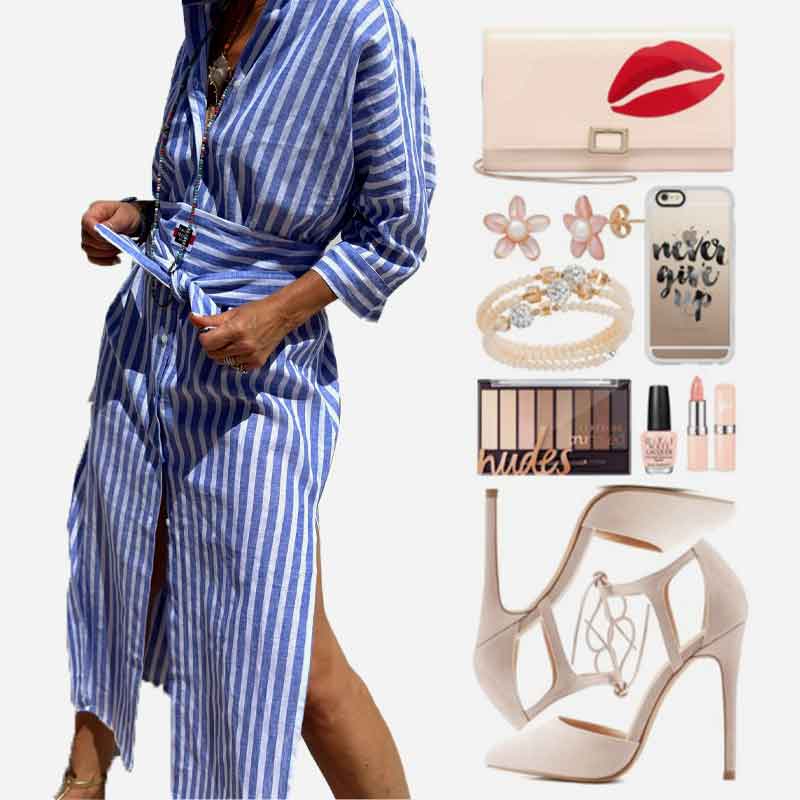 🔥Time-limited Promotion 49% OFF🌟Loose Striped Half Sleeve Shirt Dress👗
